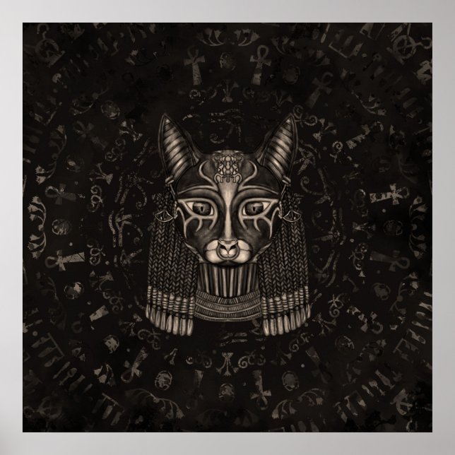 Bastet Ägyptische Göttin - Sepia Poster (Vorne)