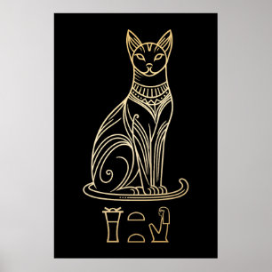 Bastet, ägyptische Katzen-Göttin. Name in Hierogly Poster