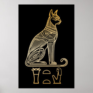 Bastet, ägyptische Katzen-Göttin. Name in Hierogly Poster