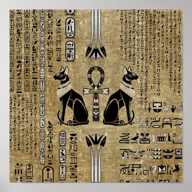Bastet - Ägyptische Katzen und Ankh-Kreuz Poster (Vorne)