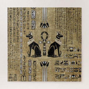Bastet - Ägyptische Katzen und Ankh-Kreuz Puzzle
