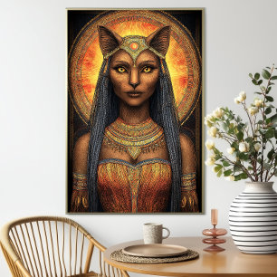 Bastet Ägyptische Katzengöttin Gold Braun Kunst Poster