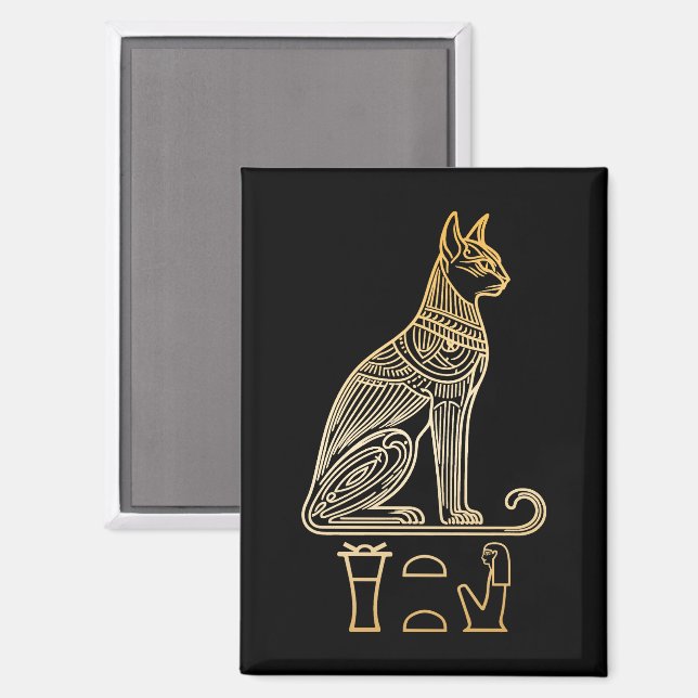 Bastet, ägyptische Katzengöttin. Name in Hieroglyp Magnet (Vorderseite/Rückseite)