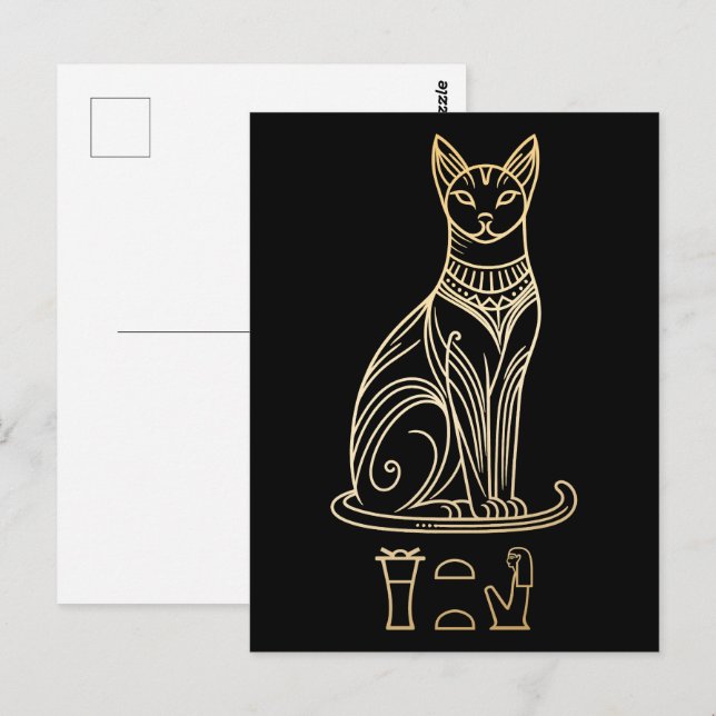 Bastet, ägyptische Katzengöttin. Name in Hieroglyp Postkarte (Vorne/Hinten)