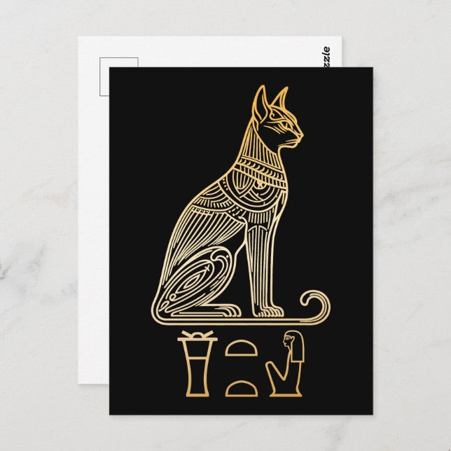 Bastet, ägyptische Katzengöttin. Name in Hieroglyp Postkarte (Vorne/Hinten)