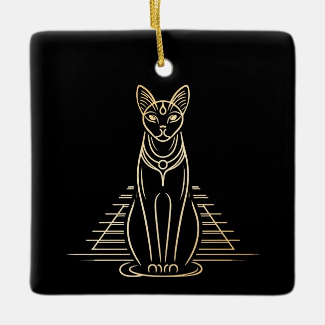 Bastet, ägyptische Katzengöttin vor einer Pyramide Keramikornament (Vorderseite)