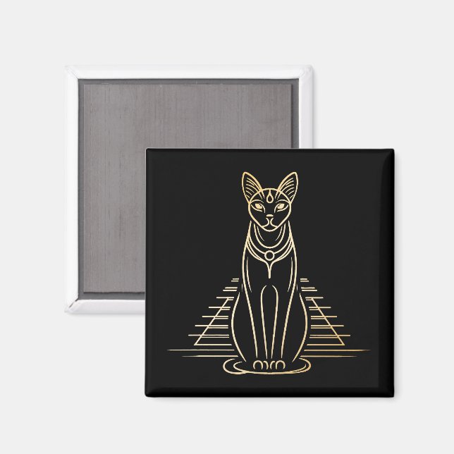 Bastet, ägyptische Katzengöttin vor einer Pyramide Magnet (Vorderseite/Rückseite)