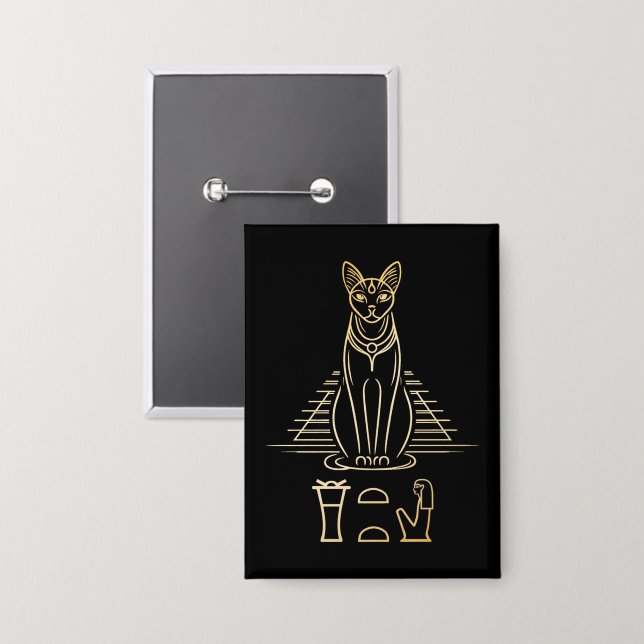 Bastet mit Namen in Hieroglyphen und Ägypten Pyram Button (Vorderseite/Rückseite)