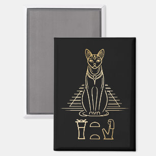 Bastet mit Namen in Hieroglyphen und Ägypten Pyram Magnet