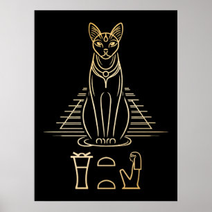 Bastet mit Namen in Hieroglyphen und Ägypten Pyram Poster