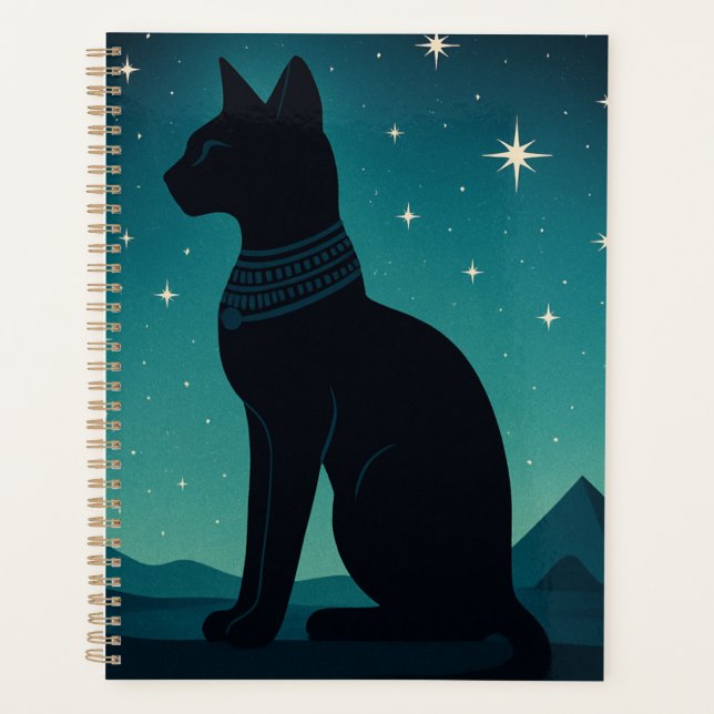 Bastet Planner Starry Egyptian Cat Art Planer (Vorderseite)