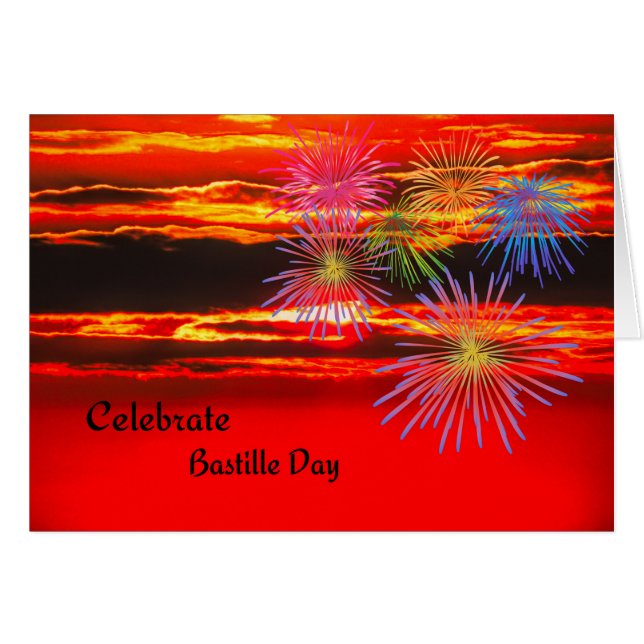 Bastille Day Card Sonnenuntergang und Feuerwerk (Vorderseite (Horizontal))