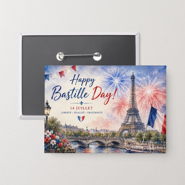 Bastille-Tag Eiffelturm Seine Feuerwerk Button (Vorderseite/Rückseite)