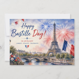 Bastille-Tag Eiffelturm Seine Feuerwerk Dankeskarte