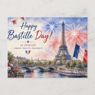 Bastille-Tag Eiffelturm Seine Feuerwerk Feiertagspostkarte