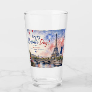 Bastille-Tag Eiffelturm Seine Feuerwerk Glas