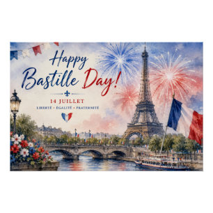 Bastille-Tag Eiffelturm Seine Feuerwerk Poster