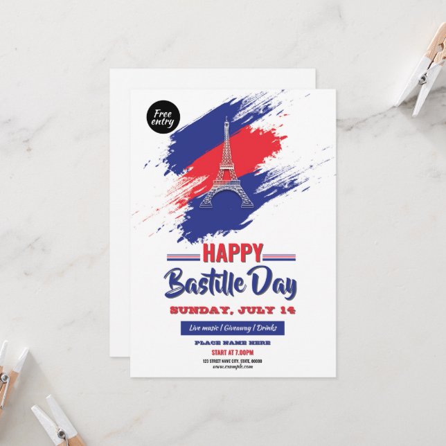 Bastille-Tag-Party-Einladungsflyer-Vorlage (Vorderseite/Rückseite Beispiel)