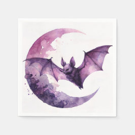 Bat and Crescent Moon Lila Wasserfarbe Kunst Serviette