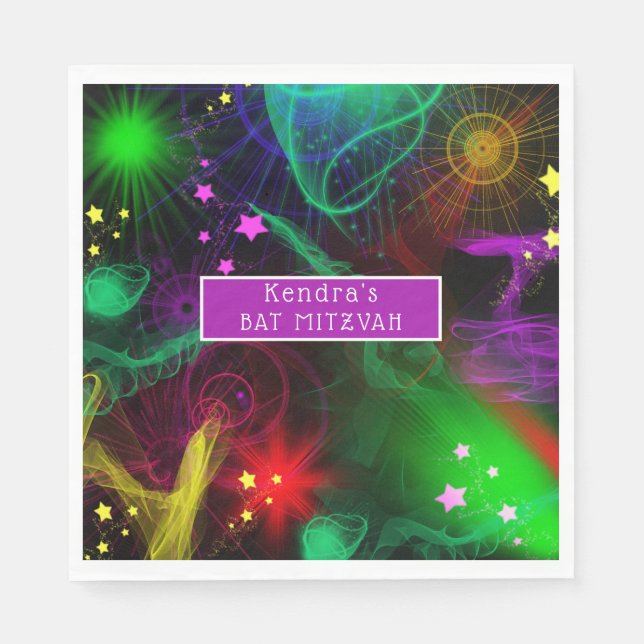 Bat/Bar Mitzvah Neon Paint Spritzer Serviette (Vorderseite)