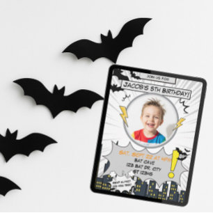 Bat Black and Gray Comic Geburtstag Einladung