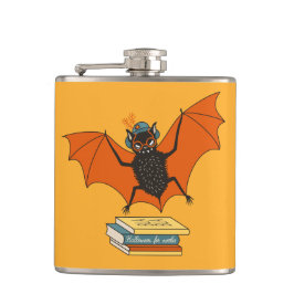 Bat Book Lover Funny Halloween Flachmann