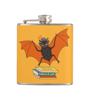 Bat Book Lover Funny Halloween Flachmann