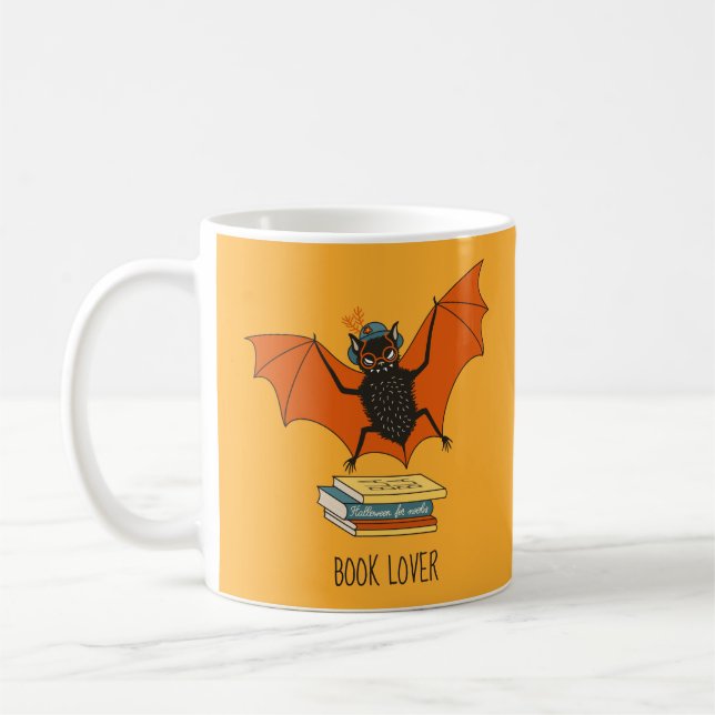 Bat Book Lover Funny Halloween Kaffeetasse (Links)