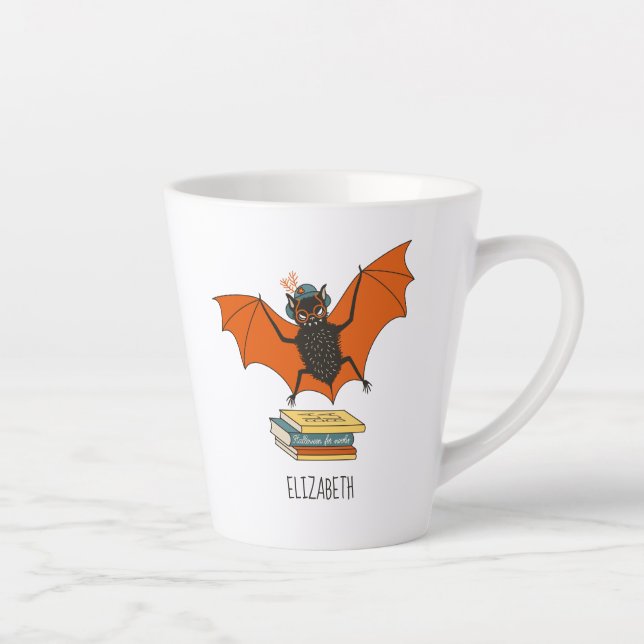 Bat Book Lover Funny Halloween Name Milchtasse (Rechts)