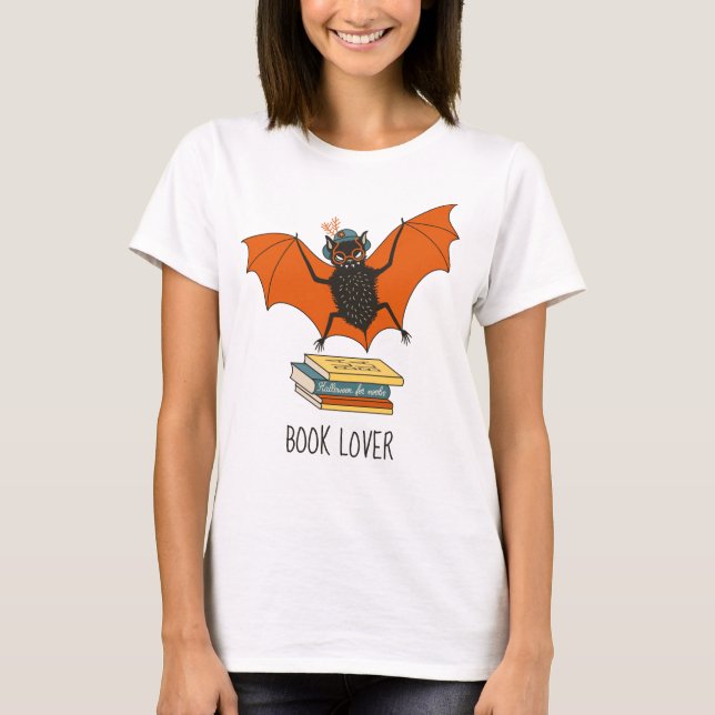Bat Book Lover Funny Halloween T-Shirt (Vorderseite)