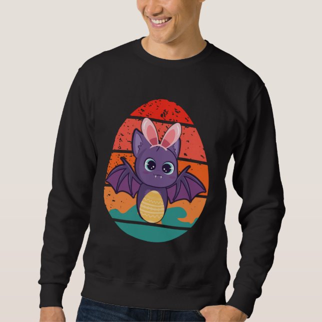 Bat Bunny Happy Easter Eggs Retro Men Women Kids Sweatshirt (Vorderseite)