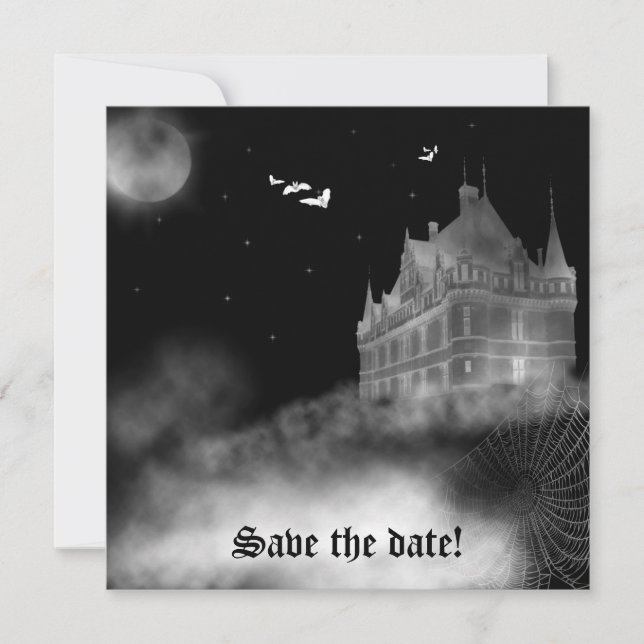 Bat Castle Vampire Goth Hochzeit Einladung (Vorderseite)