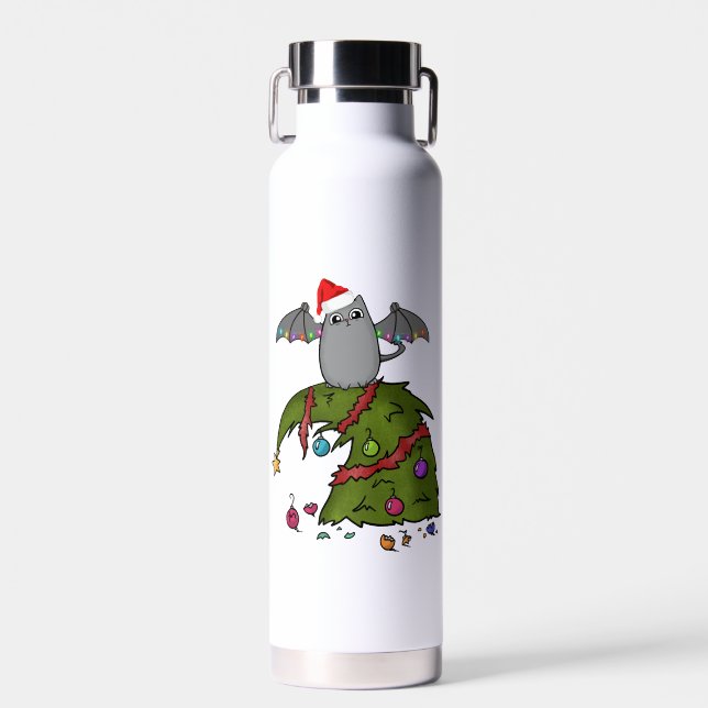 Bat Dragon Cat mit Weihnachtsmannmütze über Weihna Trinkflasche (Vorne)