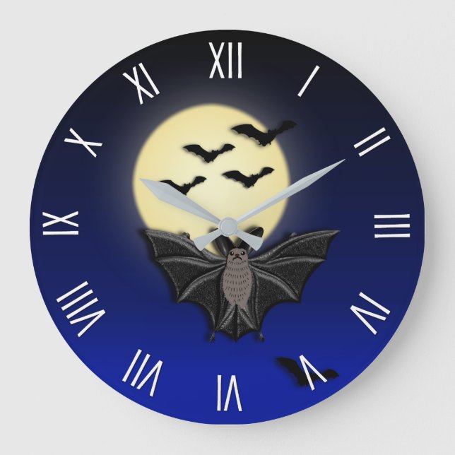 Bat Flight Halloween Wall Clock römische Zahlen Große Wanduhr (Vorderseite)