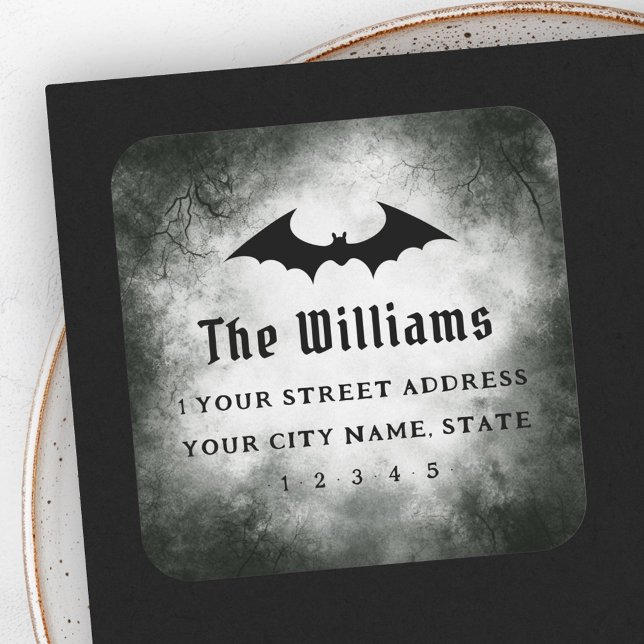Bat Halloween Black Grunge Rücksendeadresse Quadratischer Aufkleber (Bat Halloween black grunge return address Square Sticker)