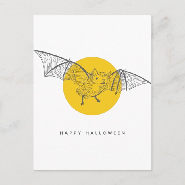 Bat Halloween | Niedlicher, moderner Sketch Postkarte (Vorderseite)