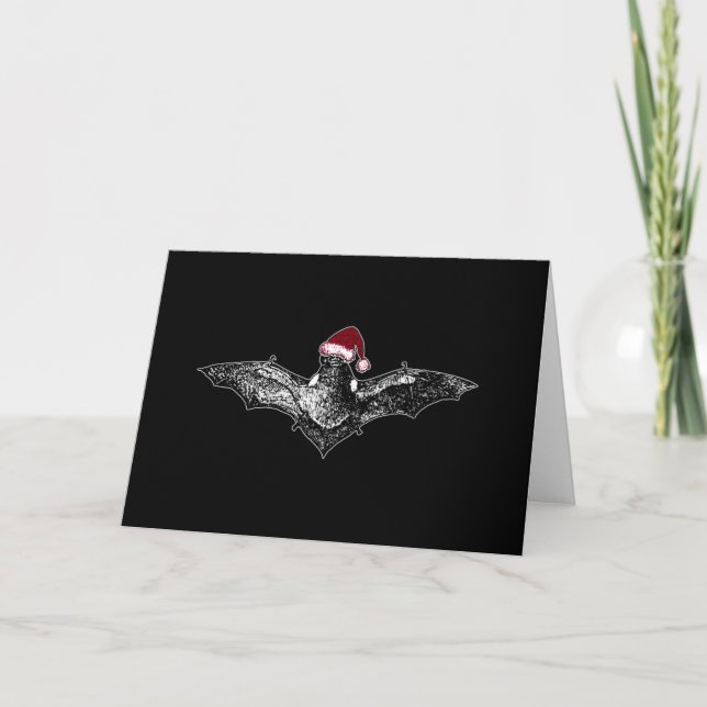 Bat in einer Weihnachtsmannmütze Feiertagskarte (Vorderseite)