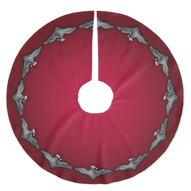 Bat in einer Weihnachtsmannmütze Polyester Weihnachtsbaumdecke (Vorderseite)