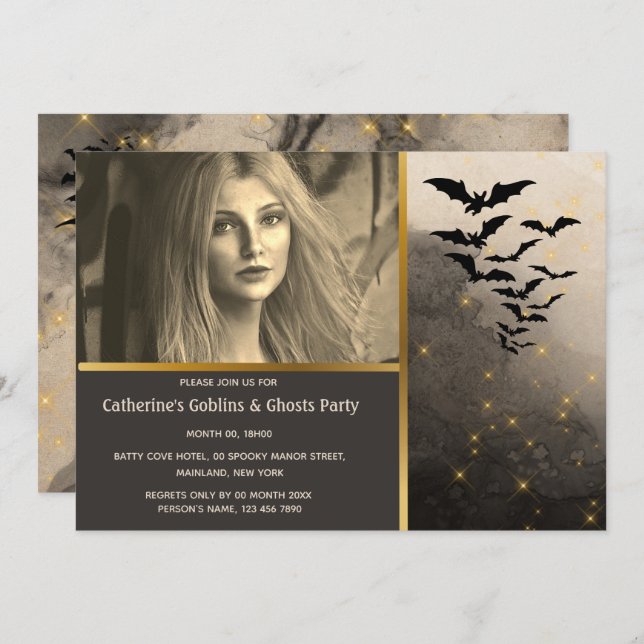 Bat Kolonie Nachthimmel Beleuchtung Kostüm Party E Einladung (Vorne/Hinten)
