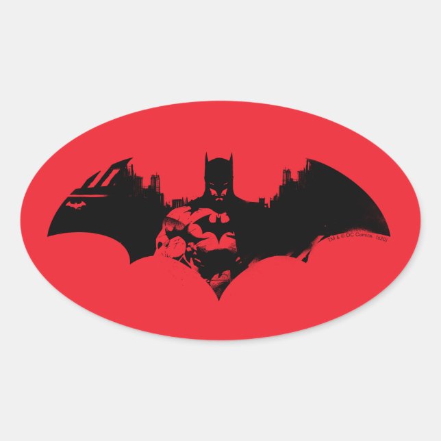 Bat-Logo für Batman- und Gotham-Silhouette Ovaler Aufkleber (Vorderseite)
