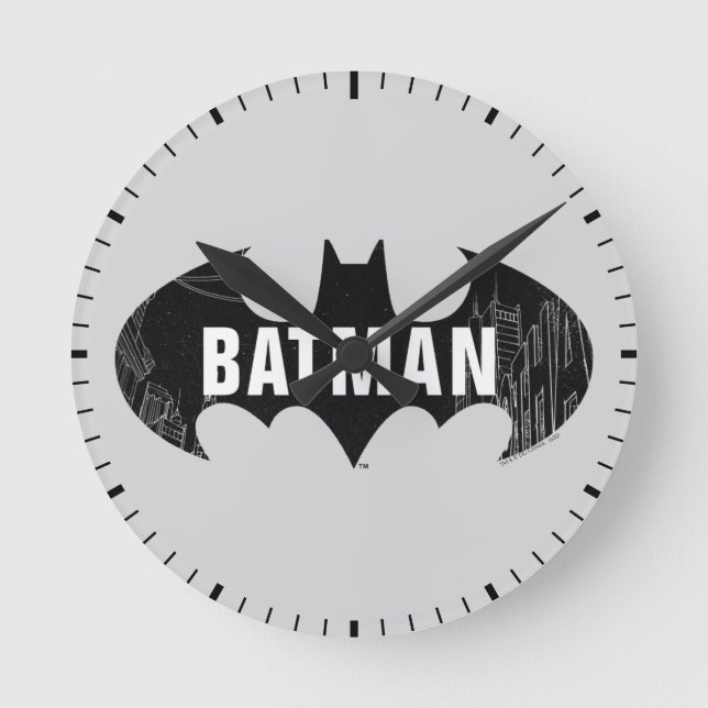 Bat-Logo mit Gotham-Ätzung Runde Wanduhr (Vorderseite)
