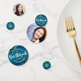 Bat Mitzvah 2 Foto Agate Turquoise Ombre Script Konfetti