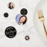 Bat Mitzvah 3 Foto Black Gold Foil Glitzer Script Konfetti<br><div class="desc">Fügen Sie Ihrem Lieblings-Bat Mitzvah-Feier-Party einen besonderen Stil mit diesem anpassbaren Foto-Tisch Konfetti! Funkelnd goldene Imitat-Drehbuch, Star of David, winzige Konfetti-Glitzer-Punkte und fett-weiße Sans Serifentypografie vor einem ausgeklügelten, dramatischen schwarzen Hintergrund auf der einen Seite mischen sich mit den Fotos Ihres Bat Mitzvah auf der anderen Seite. Personalisieren Sie den benutzerdefinierten...</div>
