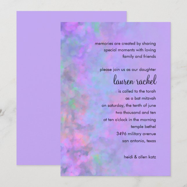 Bat Mitzvah Abstract Design in Lila Einladung (Vorne/Hinten)