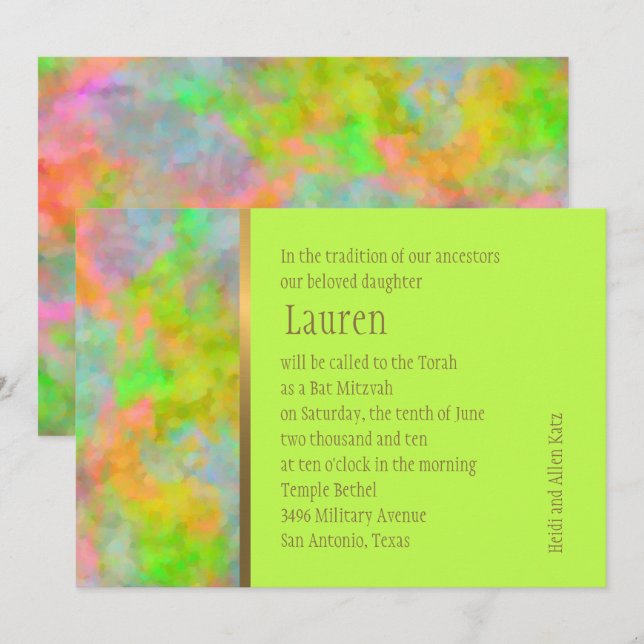 Bat Mitzvah Abstract Design in Lime Green Einladung (Vorne/Hinten)