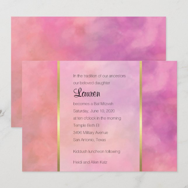 Bat Mitzvah Abstract Design in Rosa Einladung (Vorne/Hinten)