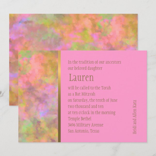 Bat Mitzvah Abstract Design in Rosa Einladung (Vorne/Hinten)