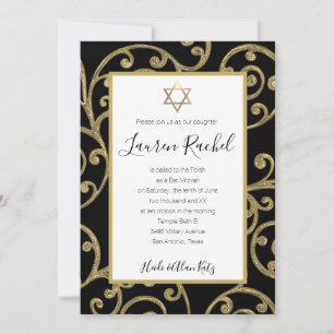 Bat Mitzvah alle Farbe Gold Scroll Design Einladung