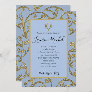 Bat Mitzvah alle Farbe Gold Scroll Design Einladung