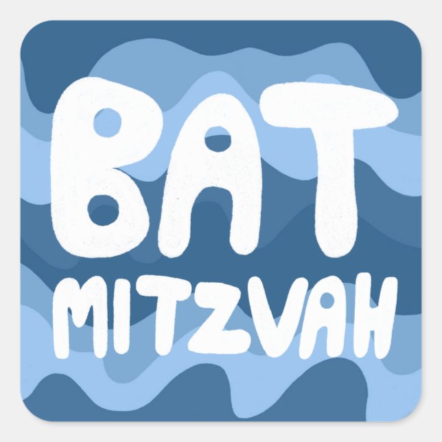 BAT MITZVAH Anpassbare blaue Wavy Streifen Quadratischer Aufkleber (Vorderseite)